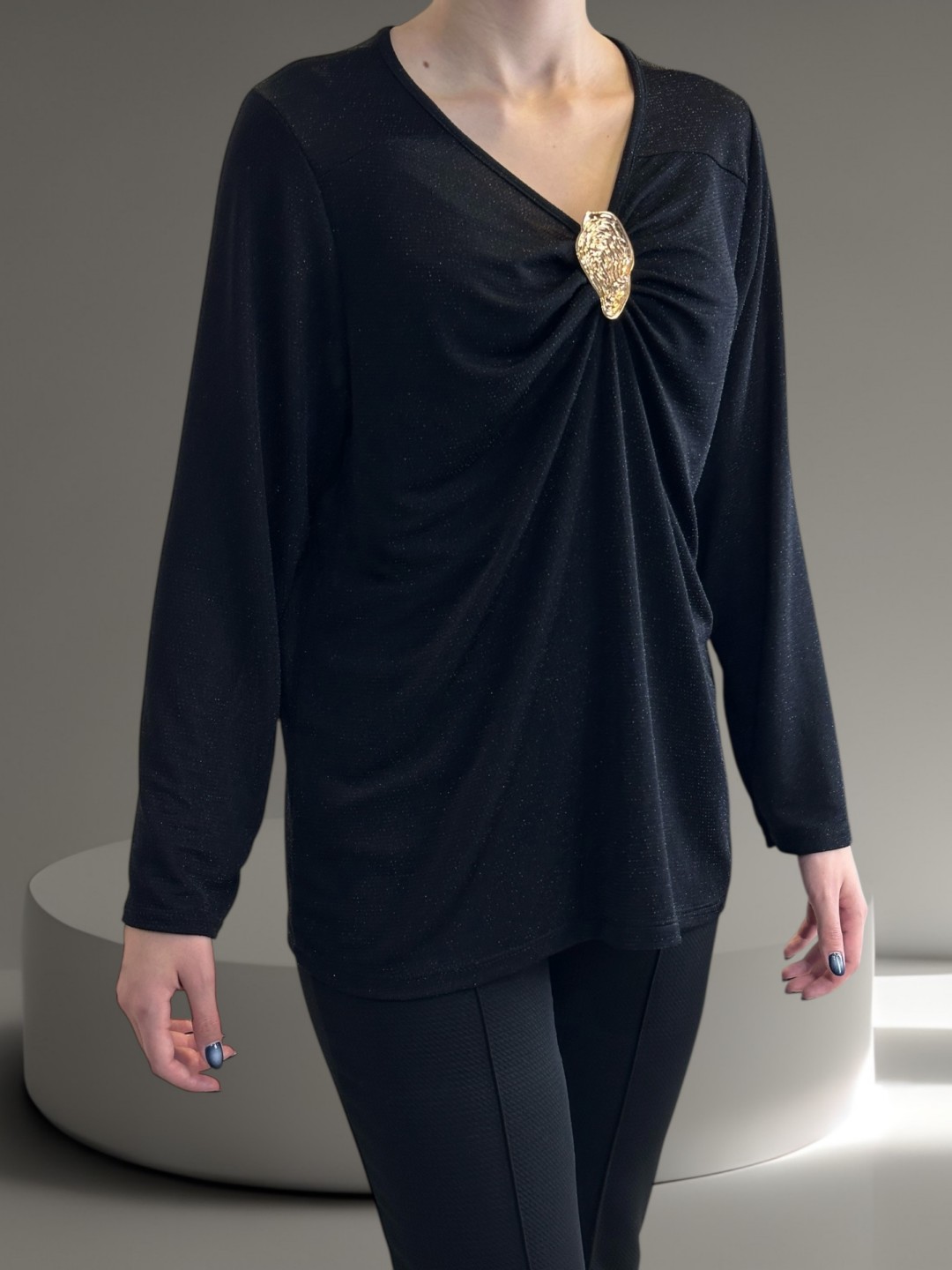 Μοντέρνα Λούρεξ Μπλούζα με Λαμπερή Υφή και Εφαρμοστή Γραμμή Μοντέρνα Λούρεξ Μπλούζα με Λαμπερή Υφή και Εφαρμοστή Γραμμή