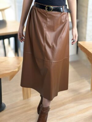 Μίντι Δερμάτινη Φούστα με Ζώνη