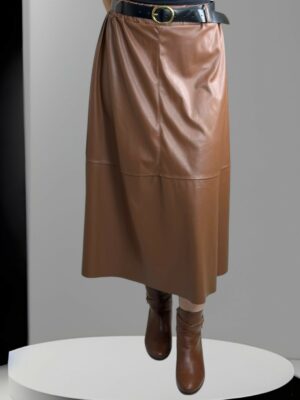 Μίντι Δερμάτινη Φούστα με Ζώνη