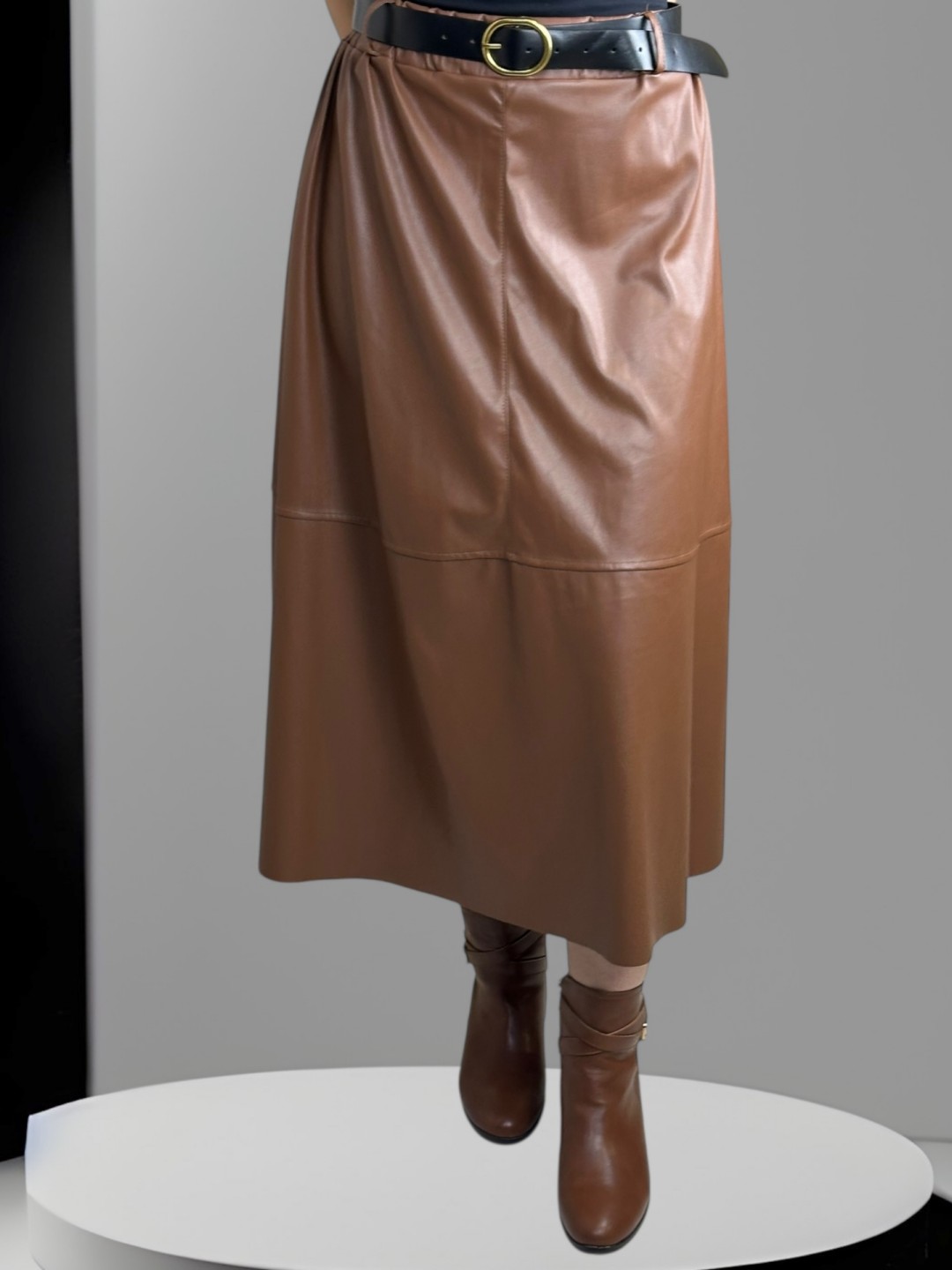 Μίντι Δερμάτινη Φούστα με Ζώνη Μίντι Δερμάτινη Φούστα με Ζώνη