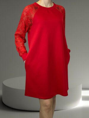 Φόρεμα με Διάφανα Δαντελένια Μανίκια