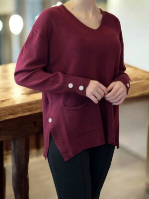 Πλεκτό Top με Μπροστινές Τσέπες και Button Detail