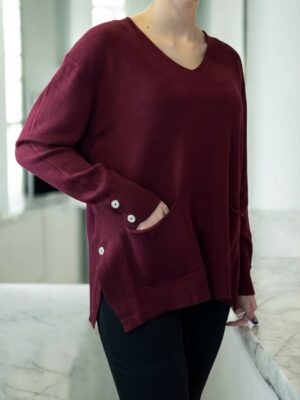 Πλεκτό Top με Μπροστινές Τσέπες και Button Detail