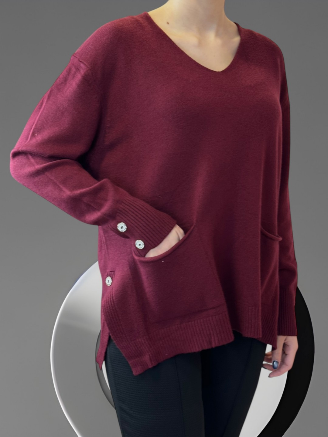 Πλεκτό Top με Μπροστινές Τσέπες και Button Detail Πλεκτό Top με Μπροστινές Τσέπες και Button Detail