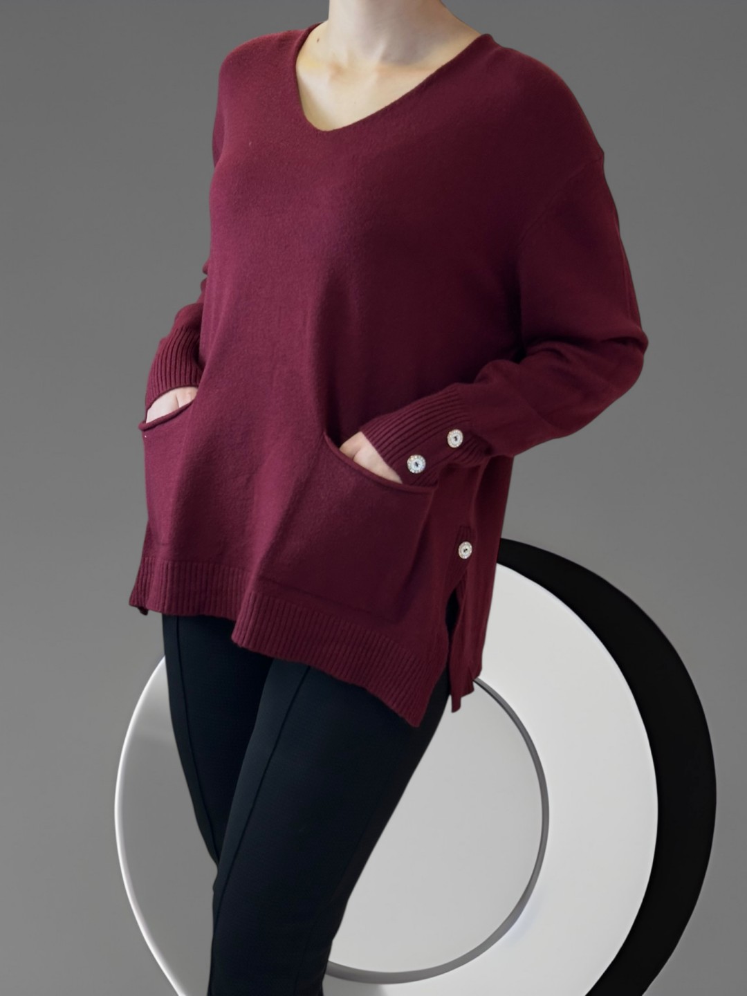 Πλεκτό Top με Μπροστινές Τσέπες και Button Detail Πλεκτό Top με Μπροστινές Τσέπες και Button Detail