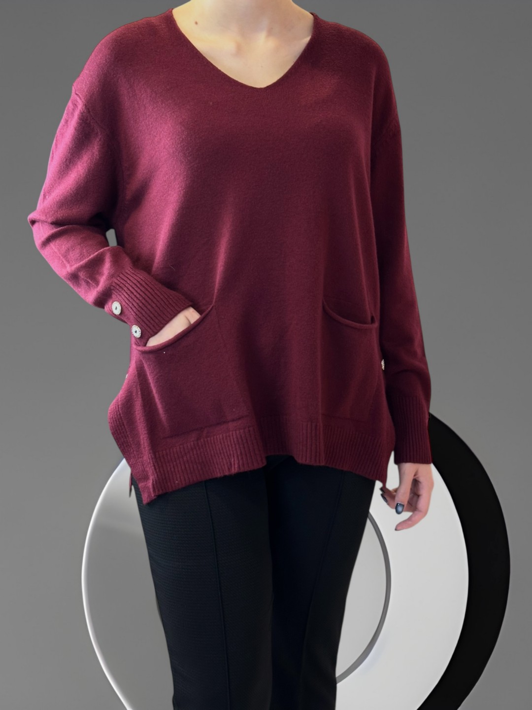 Πλεκτό Top με Μπροστινές Τσέπες και Button Detail Πλεκτό Top με Μπροστινές Τσέπες και Button Detail