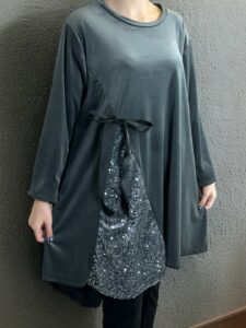 Velvet Lurex Μπλουζοφόρεμα με Πλαϊνή Κορδέλα