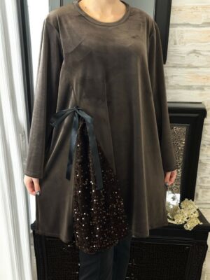 Velvet Lurex Μπλουζοφόρεμα με Πλαϊνή Κορδέλα