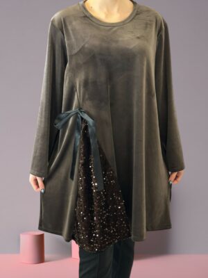 Velvet Lurex Μπλουζοφόρεμα με Πλαϊνή Κορδέλα