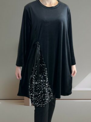 Velvet Lurex Μπλουζοφόρεμα με Πλαϊνή Κορδέλα