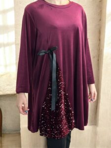 Velvet Lurex Μπλουζοφόρεμα με Πλαϊνή Κορδέλα