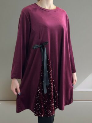 Velvet Lurex Μπλουζοφόρεμα με Πλαϊνή Κορδέλα