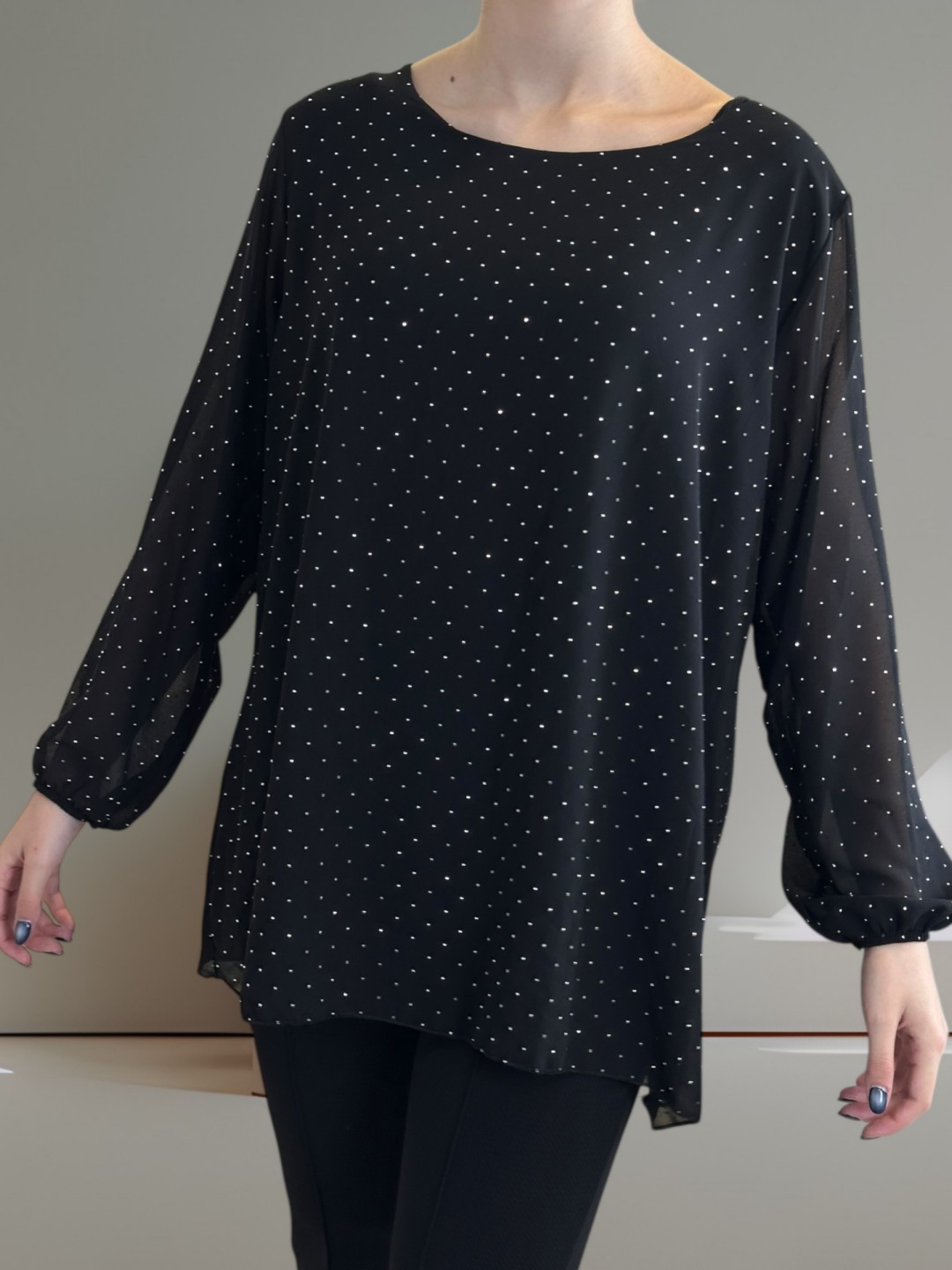 Μαύρη Μπλούζα Μουσελίνα με Στρας Μαύρη Μπλούζα Μουσελίνα με Στρας