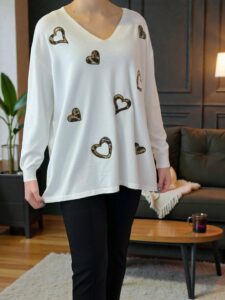Πλεκτό Sweater με Λεοπάρ Καρδιές