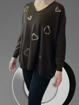 Πλεκτό Sweater με Λεοπάρ Καρδιές