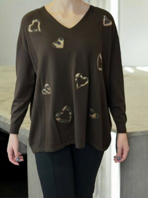 Πλεκτό Sweater με Λεοπάρ Καρδιές