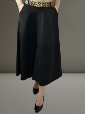Μαύρη Σουέτ Φούστα με Λεοπάρ Ζώνη