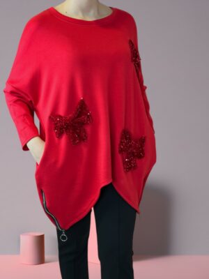 Μπλούζα με Διακοσμητική Κορδέλα Μπροστά και Πλαϊνή Αλυσίδα