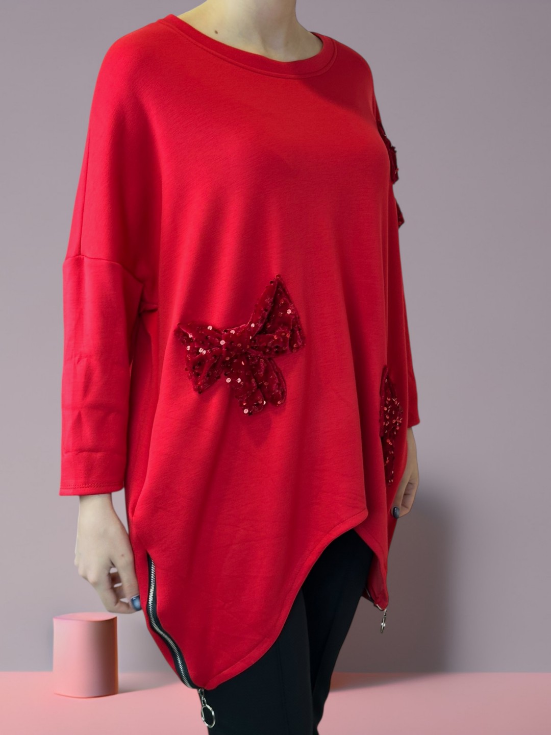 Μπλούζα με Διακοσμητική Κορδέλα Μπροστά και Πλαϊνή Αλυσίδα Μπλούζα με Διακοσμητική Κορδέλα Μπροστά και Πλαϊνή Αλυσίδα