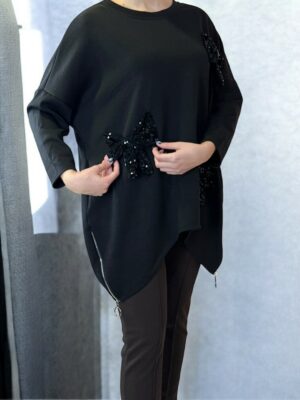 Μπλούζα με Διακοσμητική Κορδέλα Μπροστά και Πλαϊνή Αλυσίδα