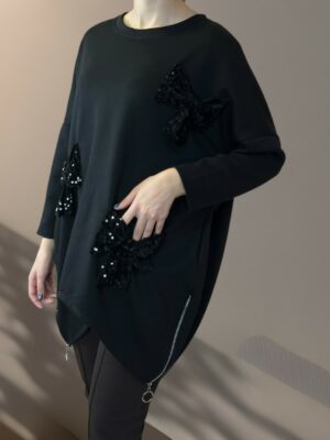 Μπλούζα με Διακοσμητική Κορδέλα Μπροστά και Πλαϊνή Αλυσίδα