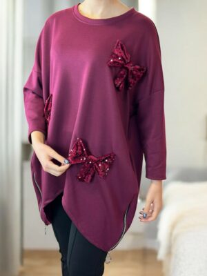 Μπλούζα με Διακοσμητική Κορδέλα Μπροστά και Πλαϊνή Αλυσίδα