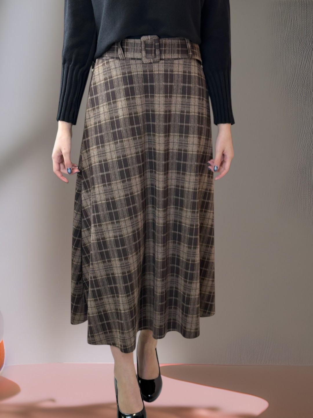 Καρό Φούστα με Ζωνάκι και Trendy Pattern Καρό Φούστα με Ζωνάκι και Trendy Pattern