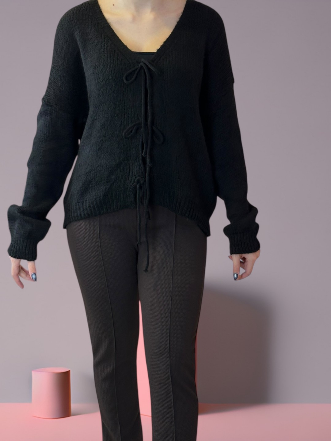 Πλεκτή Ζακέτα με Τριπλό Μπροστινό Δέσιμο Πλεκτή Ζακέτα με Τριπλό Μπροστινό Δέσιμο