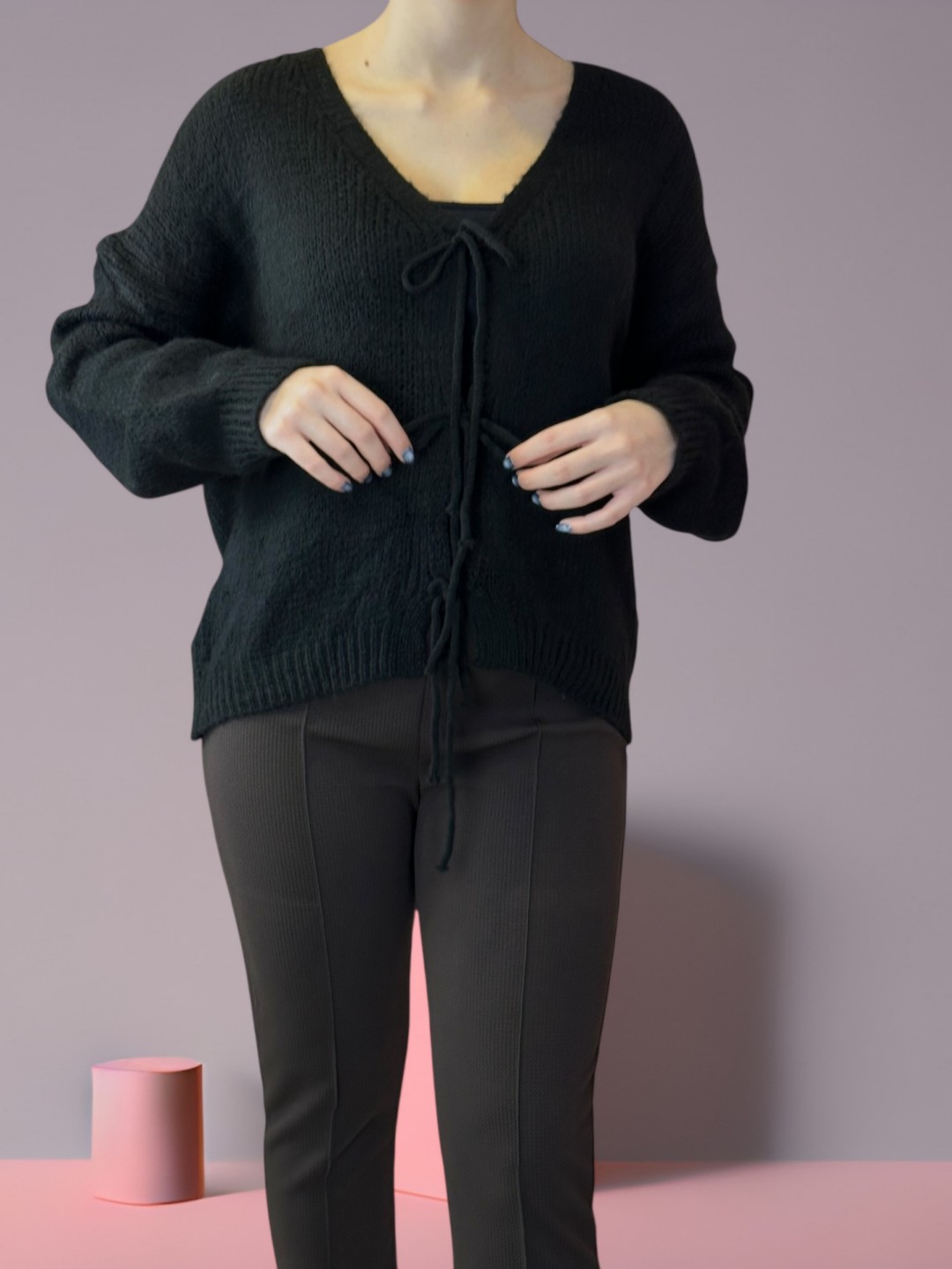 Πλεκτή Ζακέτα με Τριπλό Μπροστινό Δέσιμο Πλεκτή Ζακέτα με Τριπλό Μπροστινό Δέσιμο