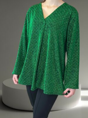 Glam λουρεξ μπλούζα με ντεκολτέ V και στρας