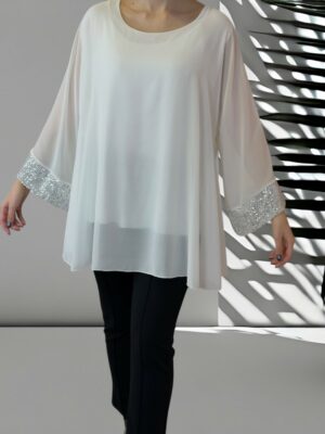 Elegant Μπλούζα από Μουσελίνα με Λαμπερές Παγιέτες