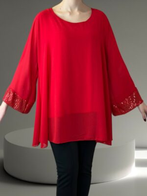 Elegant Μπλούζα από Μουσελίνα με Λαμπερές Παγιέτες