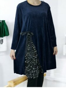 Velvet Lurex Μπλουζοφόρεμα με Πλαϊνή Κορδέλα