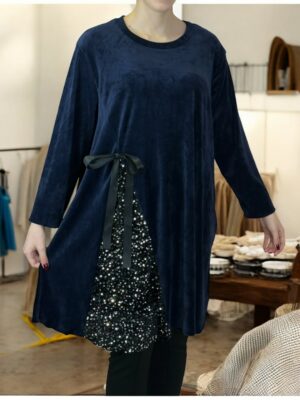 Velvet Lurex Μπλουζοφόρεμα με Πλαϊνή Κορδέλα