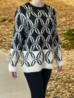 Ζεστή Πλεκτή Μπλούζα με Γεωμετρικό Σχέδιο
