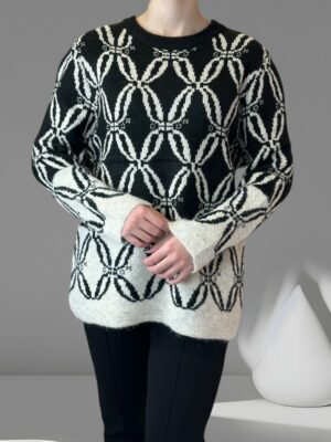 Ζεστή Πλεκτή Μπλούζα με Γεωμετρικό Σχέδιο