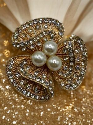 Deluxe Floral Καρφίτσα με Πέρλες και Λάμψη Στρας<br/><small class="dmm_sku">Κωδικός προϊόντος: 8737-κιτρινο</small>