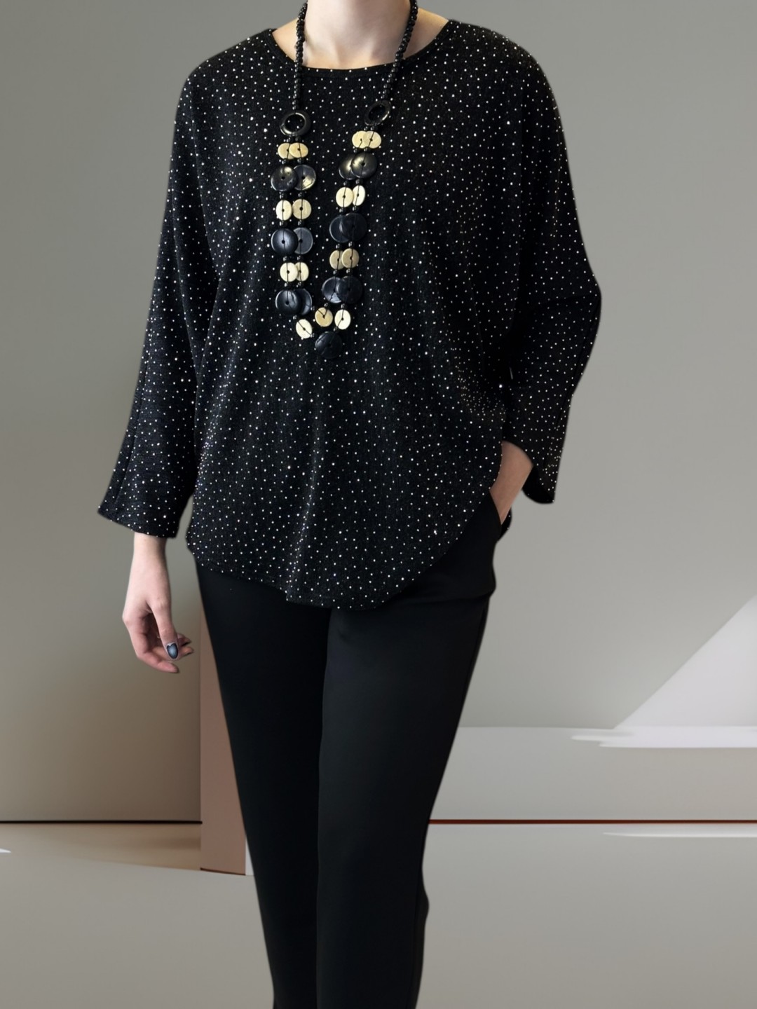 Glam Μπλούζα με Sparkling Στρας & Necklace Detail Glam Μπλούζα με Sparkling Στρας & Necklace Detail