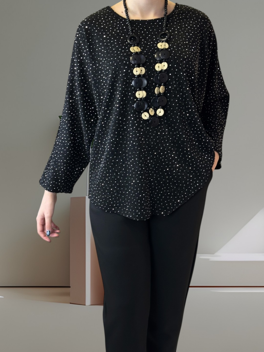 Glam Μπλούζα με Sparkling Στρας & Necklace Detail Glam Μπλούζα με Sparkling Στρας & Necklace Detail