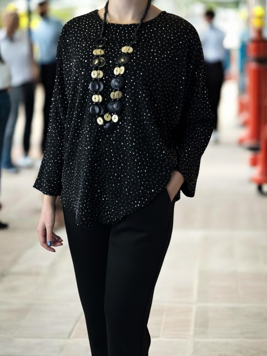 Glam Μπλούζα με Sparkling Στρας & Necklace Detail Glam Μπλούζα με Sparkling Στρας & Necklace Detail