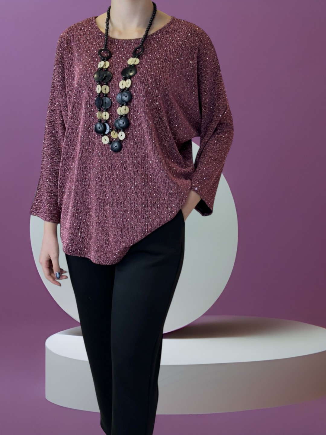 Glam Μπλούζα με Sparkling Στρας & Necklace Detail Glam Μπλούζα με Sparkling Στρας & Necklace Detail