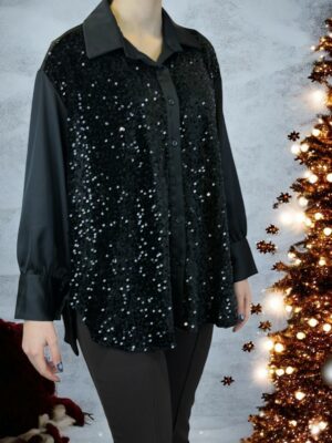 Elegant Σατέν Πουκάμισο με Παγιέτες Μπροστά