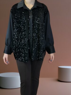Elegant Σατέν Πουκάμισο με Παγιέτες Μπροστά