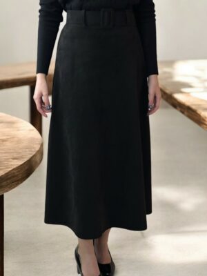 Elegant Μαύρη Φούστα Κλος με Ζώνη