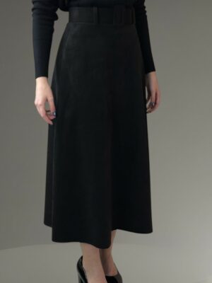 Elegant Μαύρη Φούστα Κλος με Ζώνη