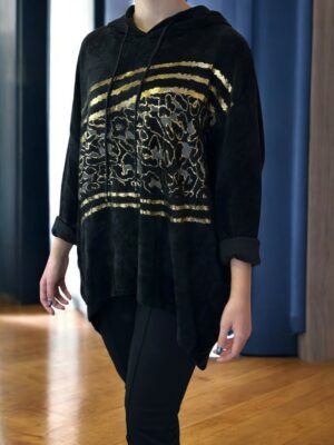 Casual Κοτλέ Φούτερ με Κουκούλα και Στάμπα