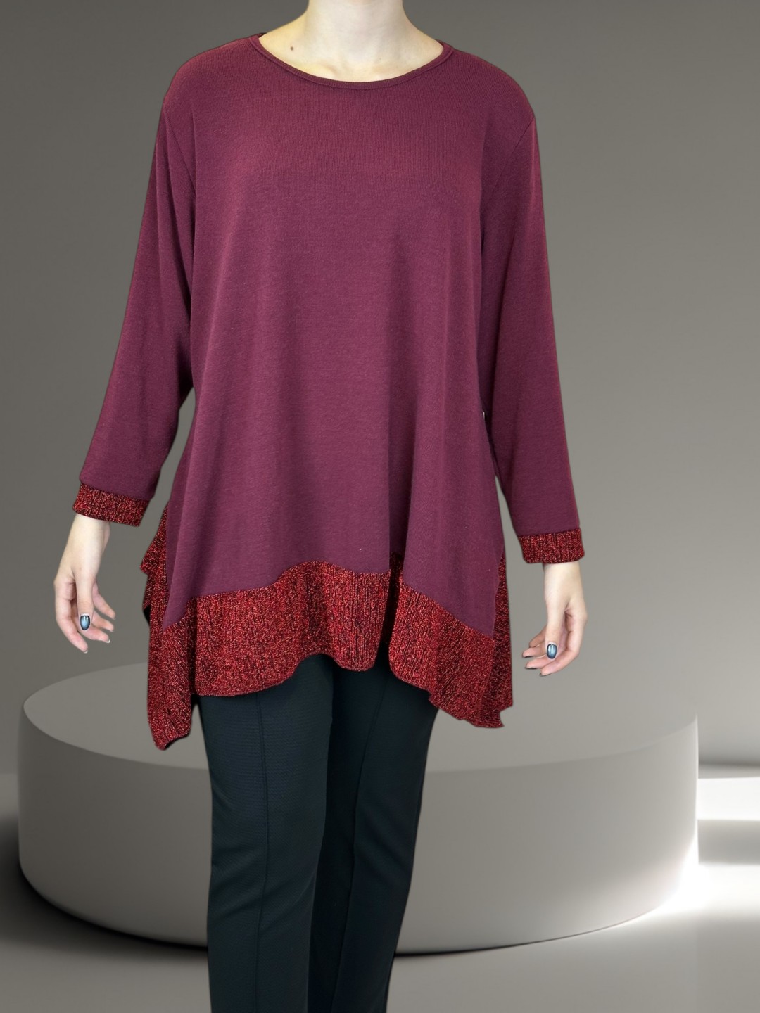 Μπλούζα με Λαμπερή Λουρεξ Λωρίδα Μπλούζα με Λαμπερή Λουρεξ Λωρίδα