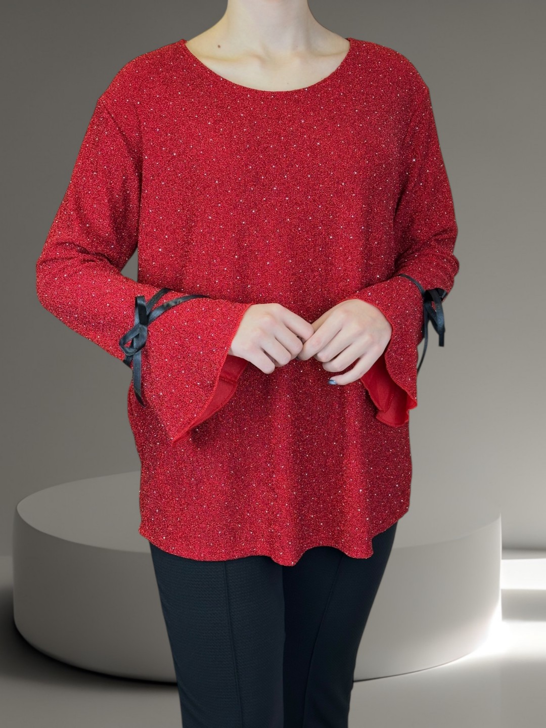 Lurex Glow Μπλούζα με Βολάν και Φιόγκο Lurex Glow Μπλούζα με Βολάν και Φιόγκο