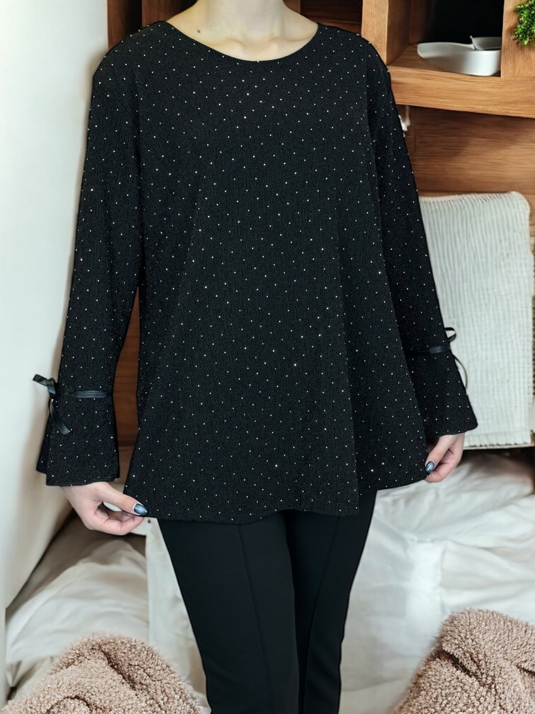 Lurex Glow Μπλούζα με Βολάν και Φιόγκο Lurex Glow Μπλούζα με Βολάν και Φιόγκο