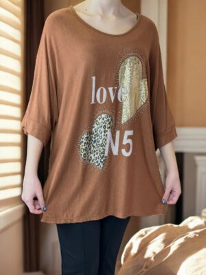 Chic Μπλούζα με Στάμπα και Μανίκι Τρία Τέταρτα